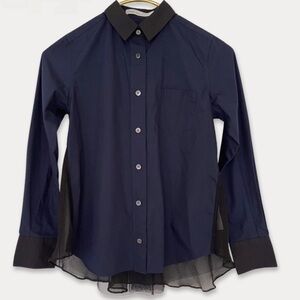 Sacai Luck Navy button down with sheer black back